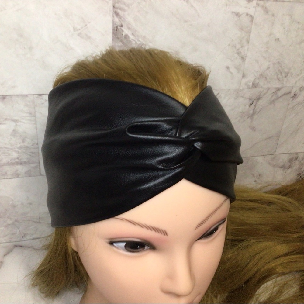 Faux leather twisted turban headband, black headband